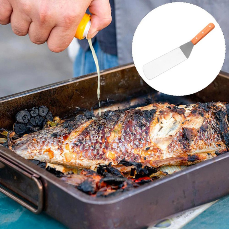 Spatule à Poisson et Fruits de Mer en Inox avec Manche Bois – 35 cm