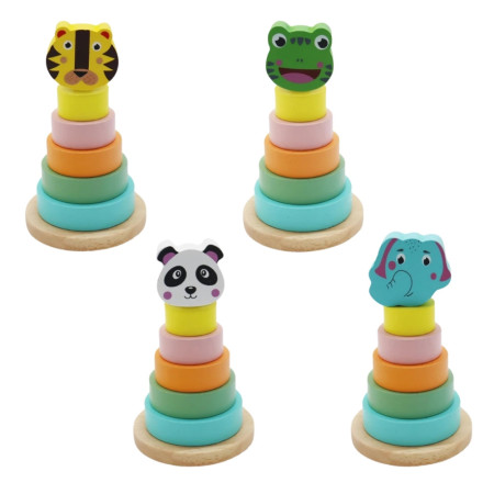 Tour À Empiler En Bois Pour Bébé Jouet Montessori et d'Eveil pour Motricité Fine Avec Modèle Animal Aléatoire - Dès 1 an