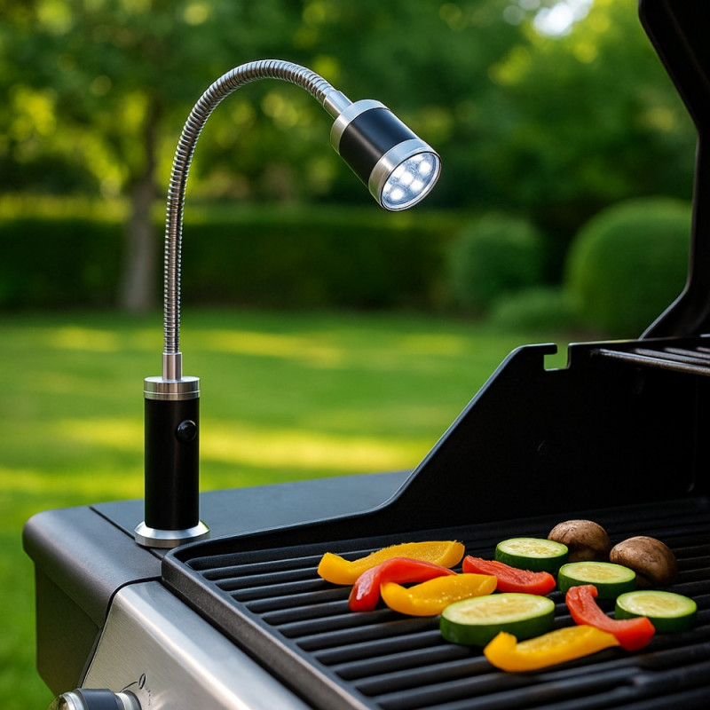 Lampe LED Barbecue avec Base Aimantée Tête Inclinable 360 Degrés Col Flexible 9 LEDs Blanches Pour Grill Camping Extérieur