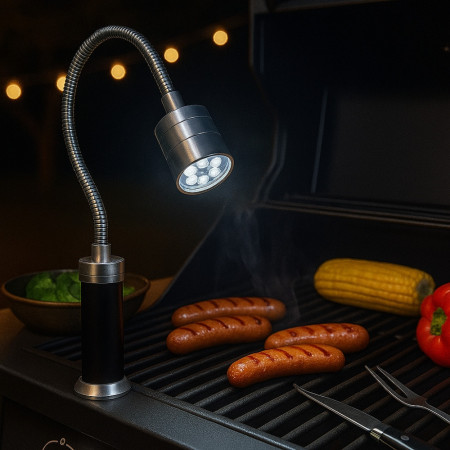 Lampe LED Barbecue avec Base Aimantée Tête Inclinable 360 Degrés Col Flexible 9 LEDs Blanches Pour Grill Camping Extérieur