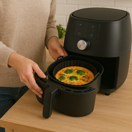 Moule Rond pour Air Fryer en Silicone Alimentaire 20 cm x 5 cm Résistant Antiadhésif et Réutilisable avec Poignées