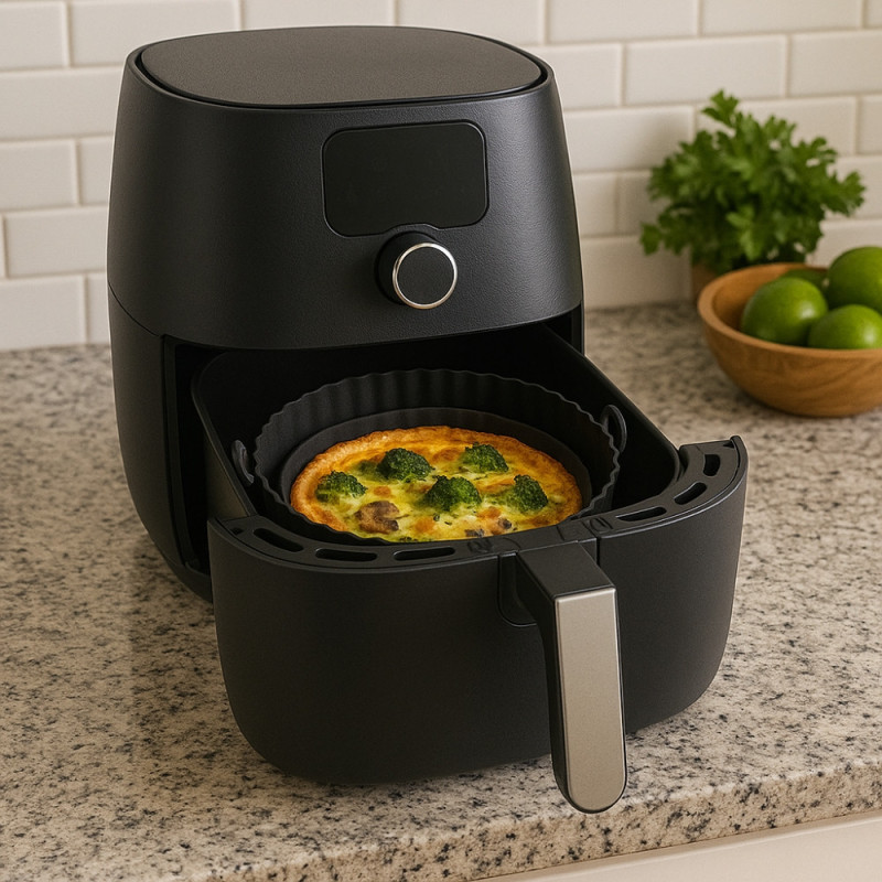 Moule Rond pour Air Fryer en Silicone Alimentaire 20 cm x 5 cm Résistant Antiadhésif et Réutilisable avec Poignées