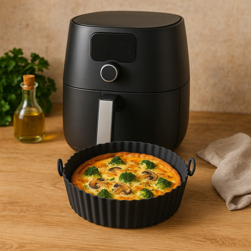 Moule Rond pour Air Fryer en Silicone Alimentaire 20 cm x 5 cm Résistant Antiadhésif et Réutilisable avec Poignées