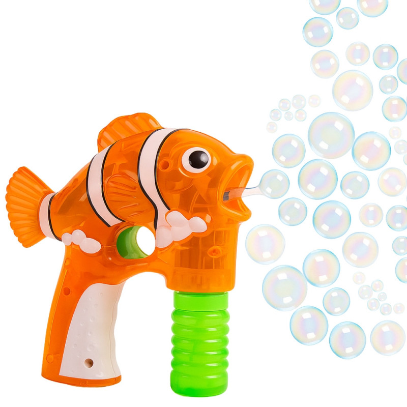 Pistolet à Bulles Poisson Clown Orange en Plastique avec 2 Recharges Idéal pour Enfants Jeu d'Extérieur Bubble Gun
