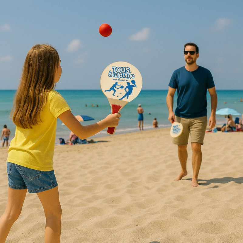 Set de 2 Raquettes de Plage avec 2 Balles Jeu Estival en Bois Léger Idéal pour Enfants et Adultes Activités