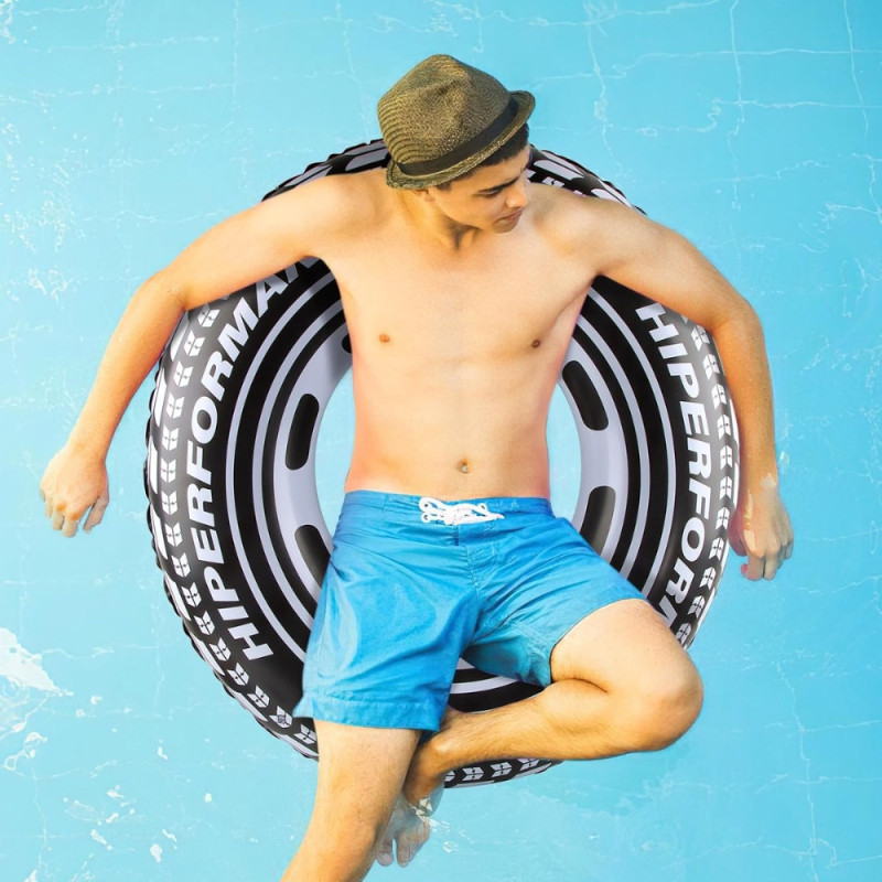Bouée Gonflable Géante Forme Pneu 91 cm Noire Pour Enfants et Adultes pour Piscine ou Plage