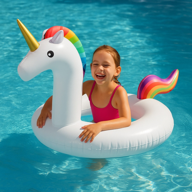 Bouée Gonflable Géante Forme Licorne 120 cm Mulitcolore pour Enfants et Adultes Piscine ou Plage