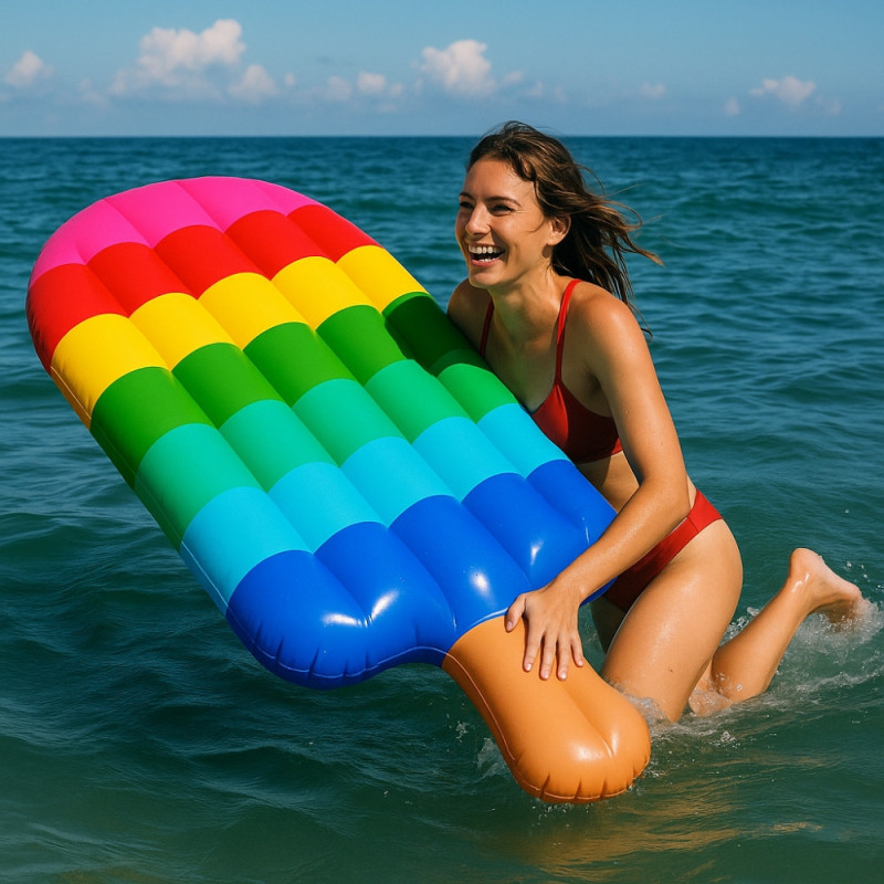 Bouée Gonflable Géante Forme Glace 107 cm Mulitcolore pour Enfants et Adultes Piscine ou Plage