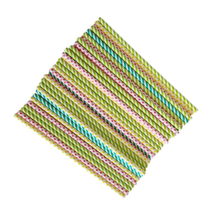 Pailles en papier rayées multicolores – Lot de 50 – 20 cm – Fête, anniversaire, cocktail