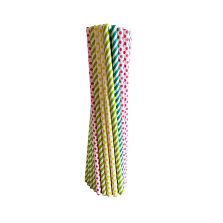 Pailles en papier rayées multicolores – Lot de 50 – 20 cm – Fête, anniversaire, cocktail