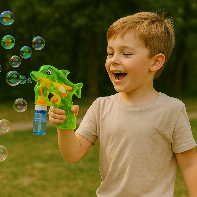 Pistolet à Bulles Dauphin en Plastique avec 2 Recharges Idéal pour Enfants Jeu d'Extérieur Bubble Gun