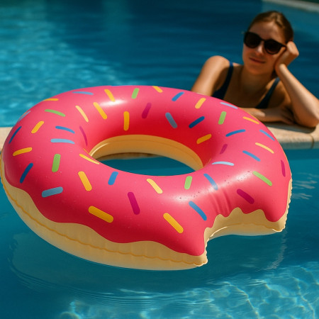Bouée Gonflable Géante Forme Donut 105 cm Mulitcolore pour Enfants et Adultes Piscine ou Plage