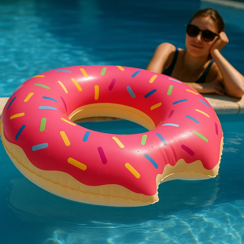 Bouée Gonflable Géante Forme Donut 105 cm Mulitcolore pour Enfants et Adultes Piscine ou Plage