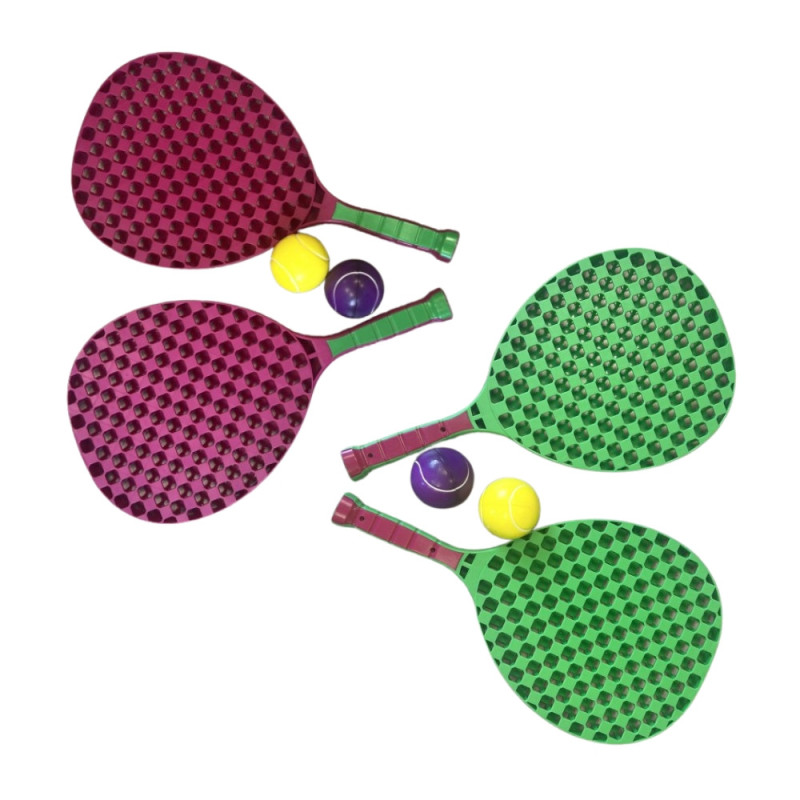 Set de Tennis de Plage 2 Raquettes en Plastique 50 cm avec 2 Balles en Mousse et Housse de Transport  - Couleur Aléatoire