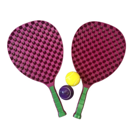 Set de Tennis de Plage 2 Raquettes en Plastique 50 cm avec 2 Balles en Mousse et Housse de Transport  - Couleur Aléatoire