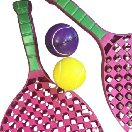 Set de Tennis de Plage 2 Raquettes en Plastique 50 cm avec 2 Balles en Mousse et Housse de Transport  - Couleur Aléatoire