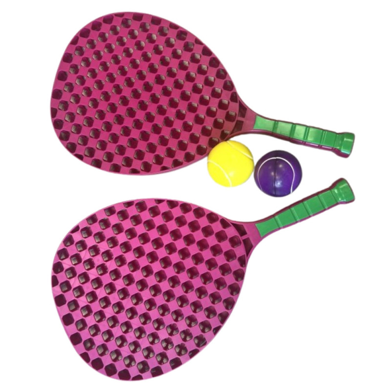 Set de Tennis de Plage 2 Raquettes en Plastique 50 cm avec 2 Balles en Mousse et Housse de Transport  - Couleur Aléatoire