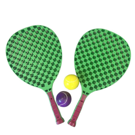 Set de Tennis de Plage 2 Raquettes en Plastique 50 cm avec 2 Balles en Mousse et Housse de Transport  - Couleur Aléatoire
