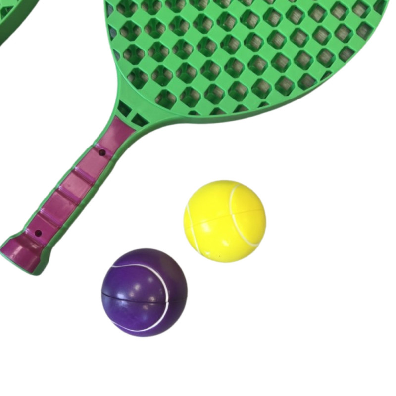 Set de Tennis de Plage 2 Raquettes en Plastique 50 cm avec 2 Balles en Mousse et Housse de Transport  - Couleur Aléatoire