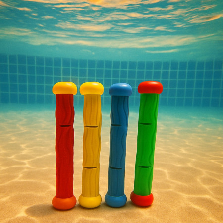 Kit de 4 Bâtons de Plongée Multicolore pour Piscine Jeu Aquatique pour Apprentissage Natation