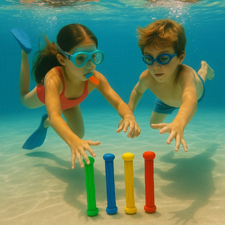 Kit de 4 Bâtons de Plongée Multicolore pour Piscine Jeu Aquatique pour Apprentissage Natation