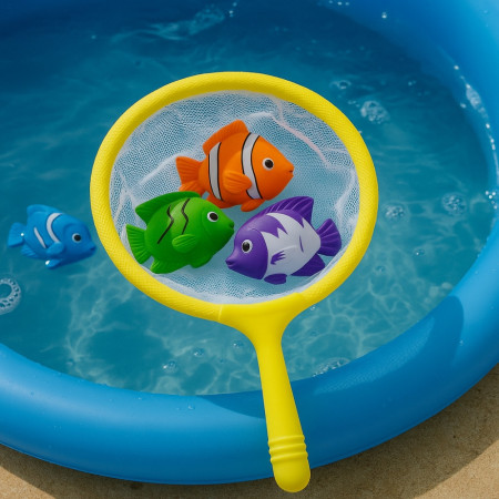 Jeu de Pêche pour Enfants avec Épuisette et 6 Poissons Colorés Idéal pour le Bain la Piscine ou les Jeux d'Eau en Extérieur