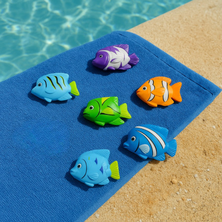 Jeu de Pêche pour Enfants avec Épuisette et 6 Poissons Colorés Idéal pour le Bain la Piscine ou les Jeux d'Eau en Extérieur