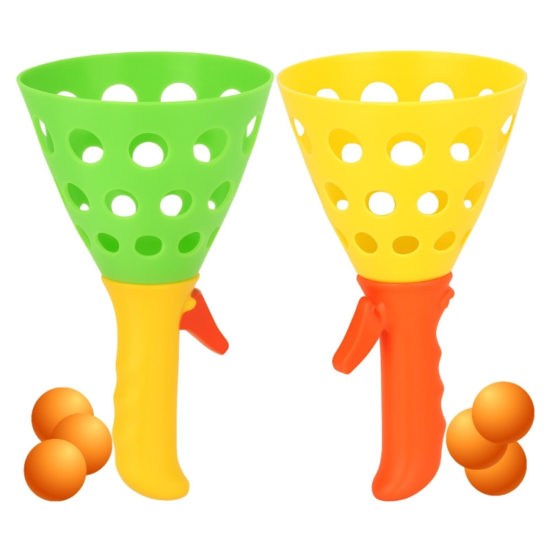 Pack de 4 Cornets Lance Balles 19cm Jeu d'Adresse pour Enfant avec 6 Balles Incluses Couleur Aléatoire