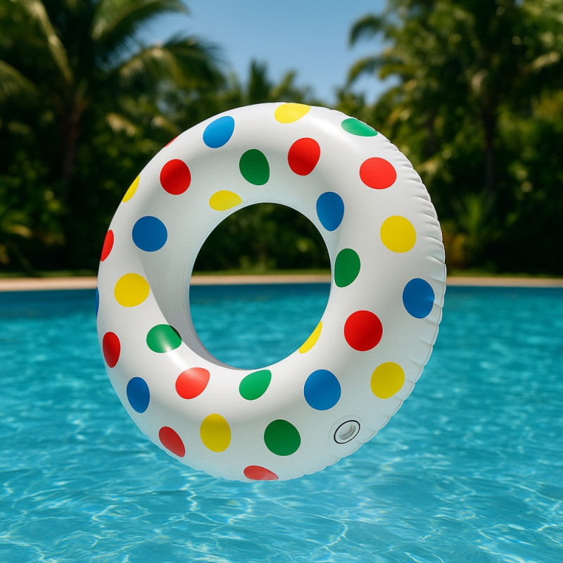 Bouée Gonflable Géante Ronde à Pois 91cm Mulitcolore pour Enfants et Adultes Piscine ou Plage