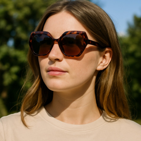 Lunettes de Soleil Femme Écailles Hexagonale Marque Bois d'Orange Protection Indice 3 Élégante et Tendance