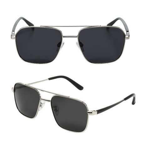 Lunettes de Soleil Homme Rectangle Double Pont Argent Marque Sebastien Loeb Racing Protection Indice 3 avec Branche Flex