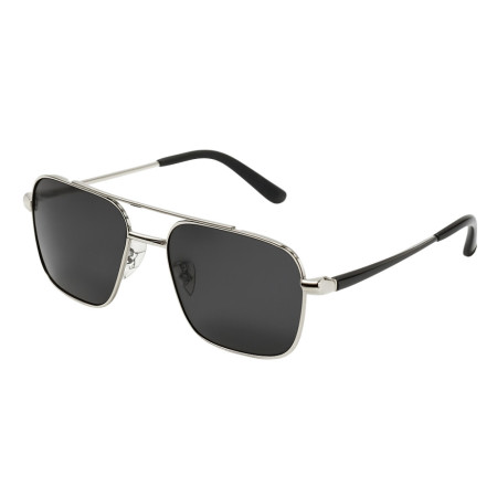 Lunettes de Soleil Homme Rectangle Double Pont Argent Marque Sebastien Loeb Racing Protection Indice 3 avec Branche Flex