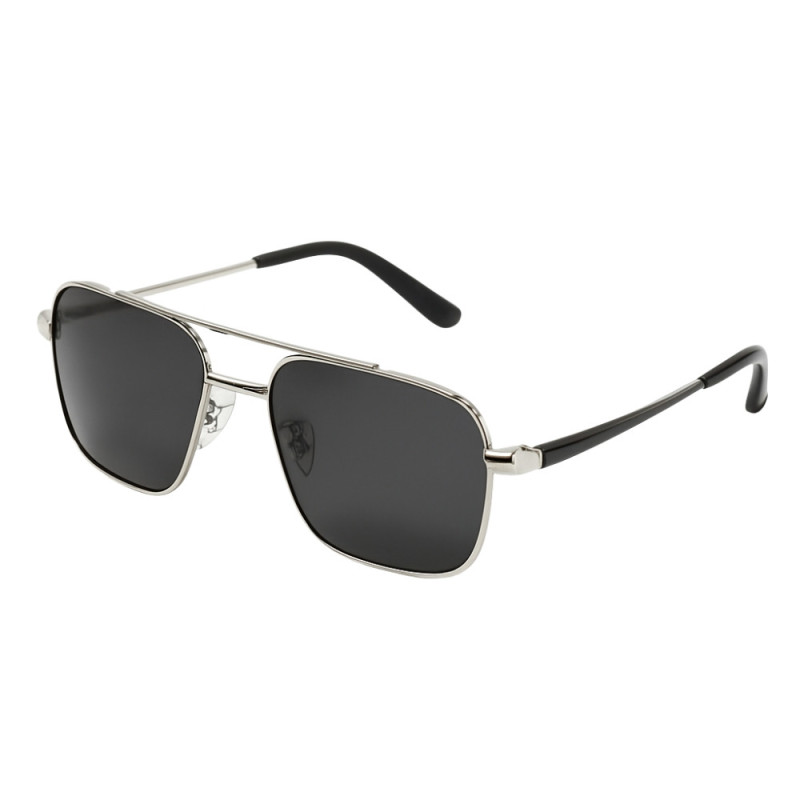 Lunettes de Soleil Homme Rectangle Double Pont Argent Marque Sebastien Loeb Racing Protection Indice 3 avec Branche Flex