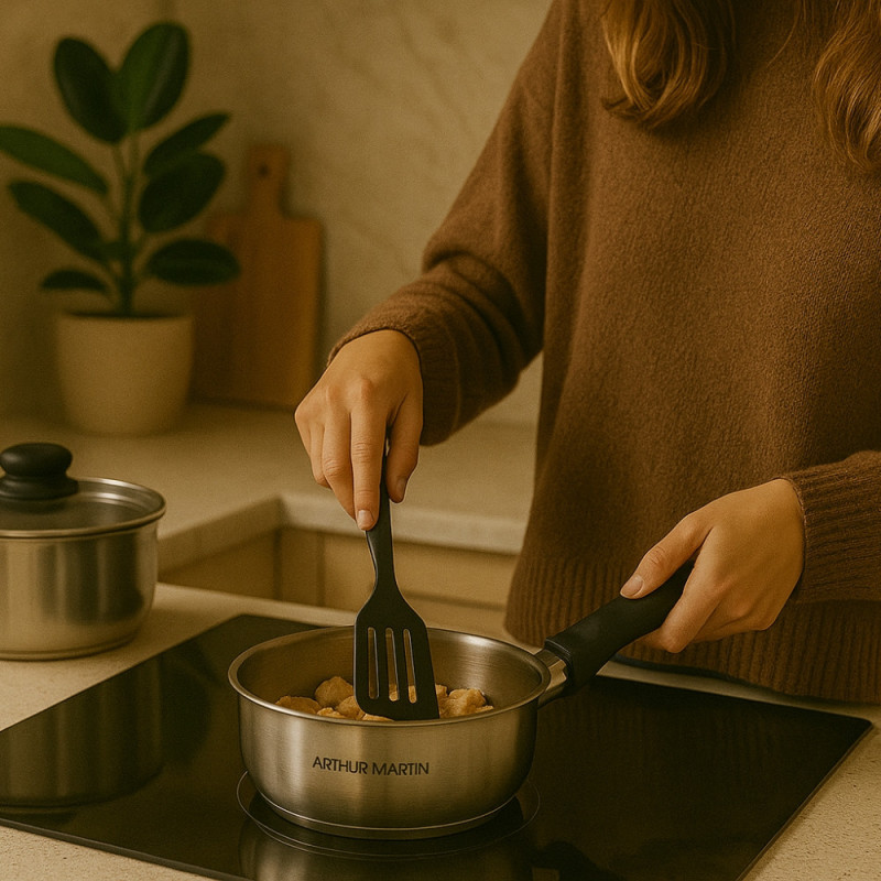 Batterie de Cuisine Arthur Martin 20 Pièces en Inox Tous Feux avec Ustensiles et Poignée Amovible