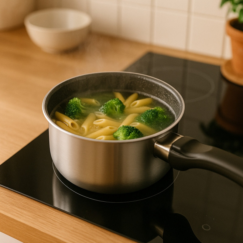 Batterie de Cuisine Arthur Martin 10 Pièces en Aluminium Tous Feux avec Ustensiles et Poignée Amovible - Argent