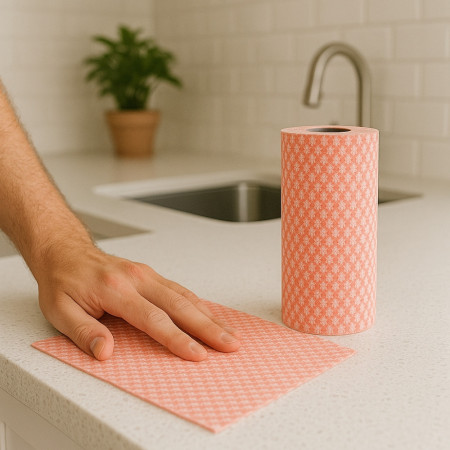 Pack de 2 Rouleaux de 50 Lingettes Lavables Réutilisables Non Tissées Multiusage Absorbantes Couleur Aléatoire