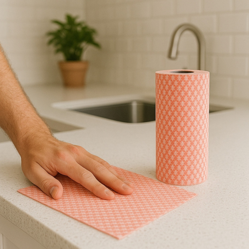 Pack de 2 Rouleaux de 50 Lingettes Lavables Réutilisables Non Tissées Multiusage Absorbantes Couleur Aléatoire