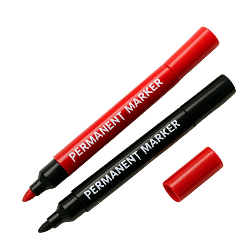 Lot de 2 Marqueurs Permanents Rouge et Noir pour Écriture et Marquage sur Toute Surface