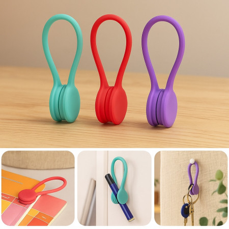 Lot de 3 Attaches de Câble Magnétiques en Silicone Réutilisables pour Bureau et Maison