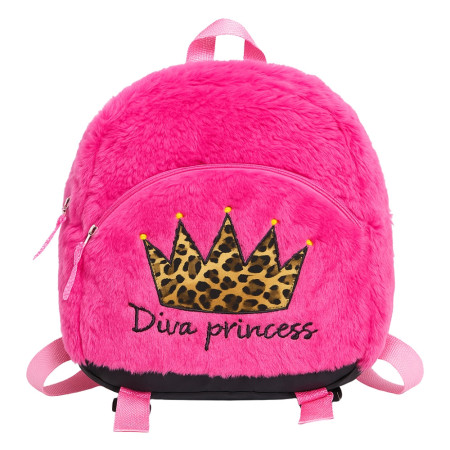 Sac à Dos Fille 27cm Rose Peluche Douce Modèle Diva Princess Idéal Maternelle et Sorties