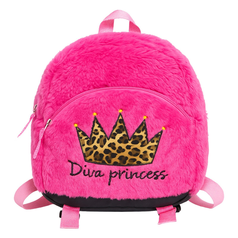 Sac à Dos Fille 27cm Rose Peluche Douce Modèle Diva Princess Idéal Maternelle et Sorties