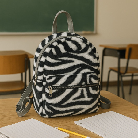 Sac à Dos Peluche Zèbre 42x32cm Noir et Blanc Pour Enfant ou Adulte Original Doux et Léger