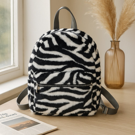 Sac à Dos Peluche Zèbre 42x32cm Noir et Blanc Pour Enfant ou Adulte Original Doux et Léger