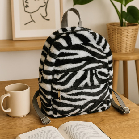 Sac à Dos Peluche Zèbre 42x32cm Noir et Blanc Pour Enfant ou Adulte Original Doux et Léger