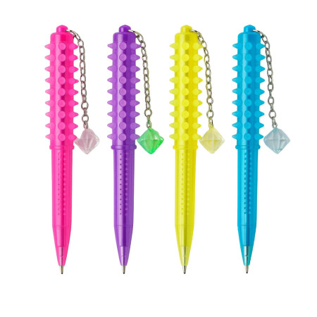 Lot de 2 Stylos Bille Punky 15 cm Encre Bleue Avec Picots Multicolores Couleur Aléatoire Fun