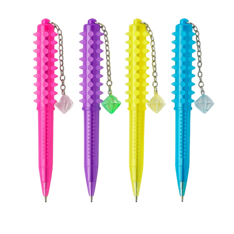 Lot de 2 Stylos Bille Punky 15 cm Encre Bleue Avec Picots Multicolores Couleur Aléatoire Fun