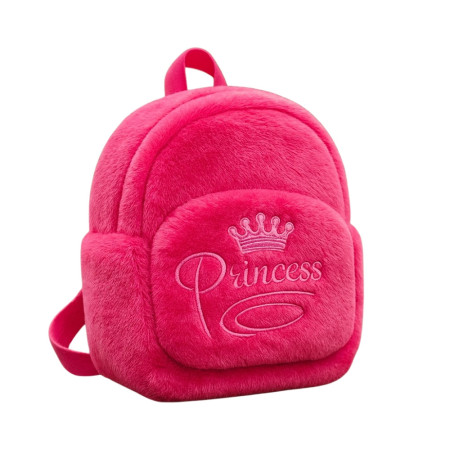 Sac à Dos Fille 27cm Rose Peluche Douce Modèle Couronne Princesse Idéal Maternelle et Sorties