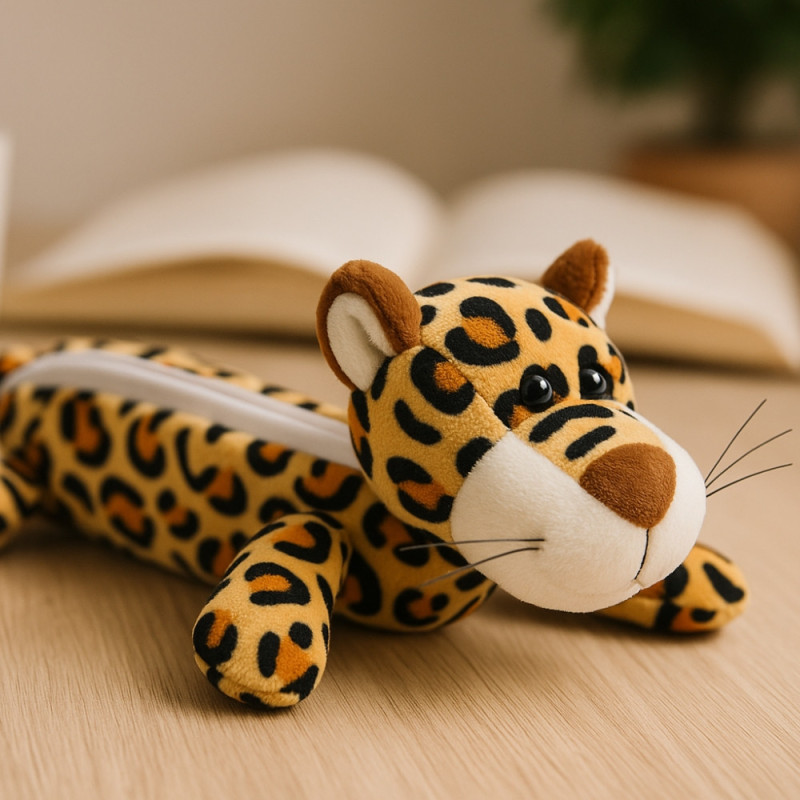 Trousse Panthère en Peluche 25 cm Fermeture Zippée Souple Idéale École Enfant ou Bureau