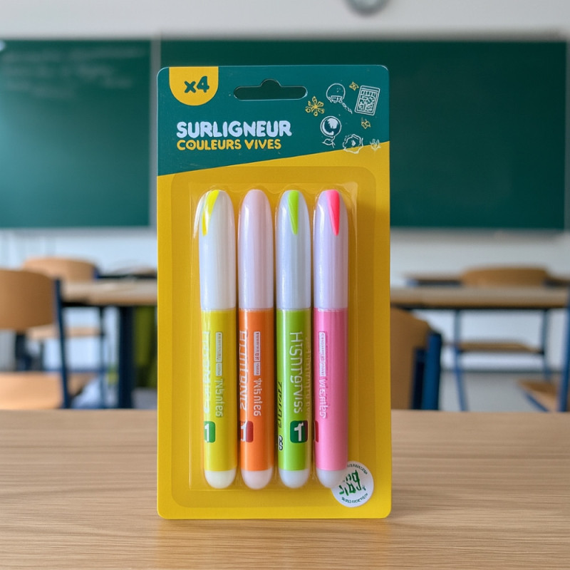 Pack de 4 Surligneurs Couleurs Assorties Format Compact