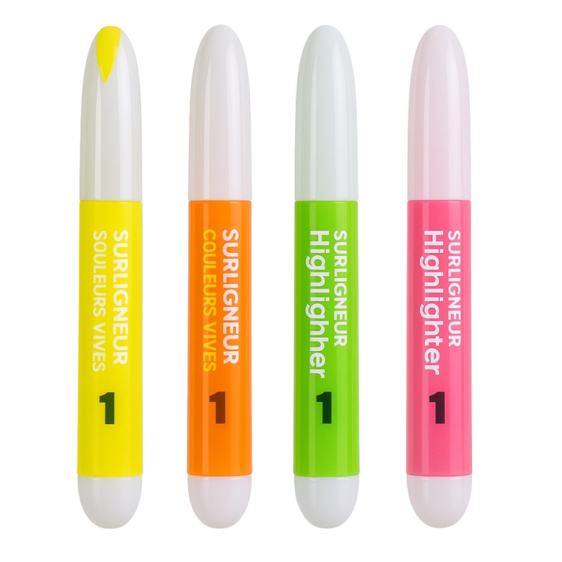 Pack de 4 Surligneurs Couleurs Assorties Format Compact